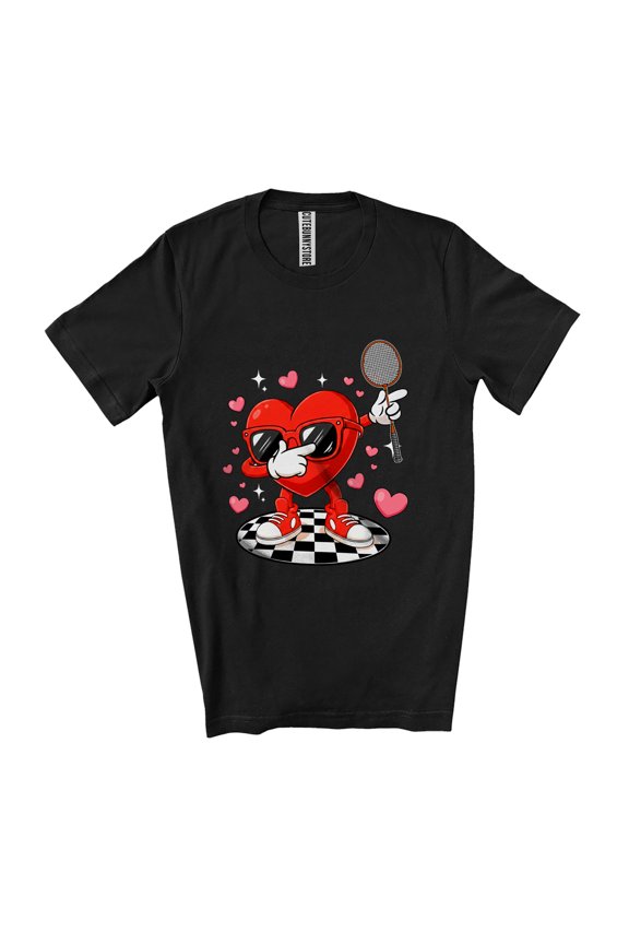 Dabbing Heart Sunglasses Badminton; Joyful Valentine Sport Badminton Player Team Unisex T-Shirt