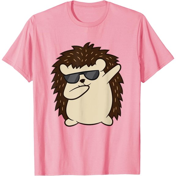 Dabbing Hedgehog Funny Cool Glasses Unisex T-Shirt for Men Women Kids Toddler,Light Pink Color,Size YXL