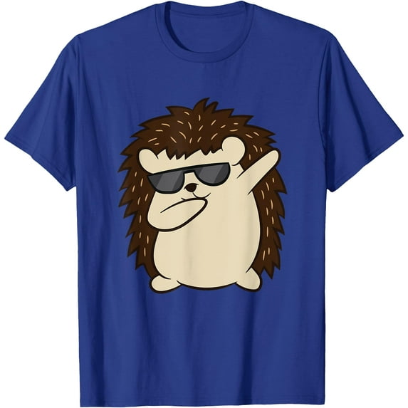 Dabbing Hedgehog Funny Cool Glasses Unisex T-Shirt for Men Women Kids Toddler,Royal Blue Color,Size L