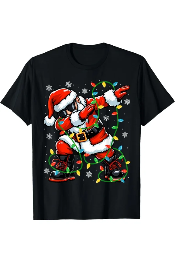 Dabbing Holiday Claus Lights Kids Funny Festive Dance Winter Unisex T-Shirt, up to size 5XL