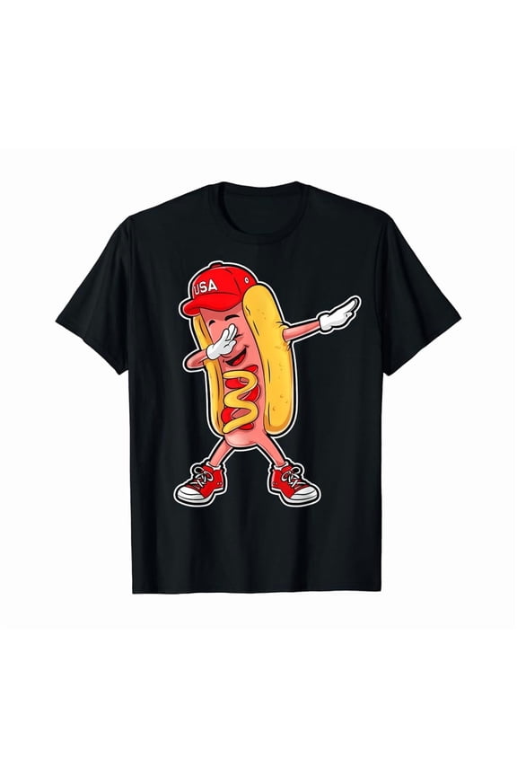Dabbing Hot Dog T shirt 4th of July Hotdog Merica USA Kids