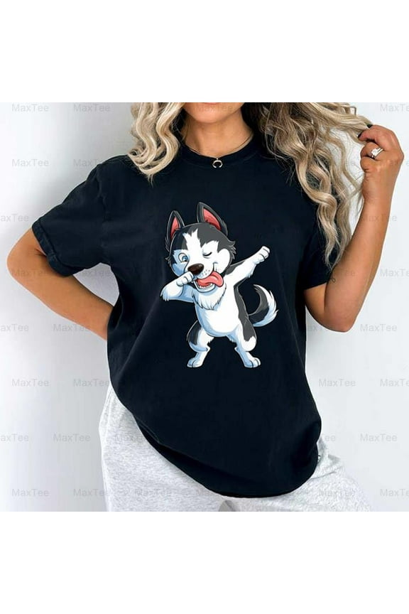 Dabbing Husky Dog Kids Boys Girls Funny Dab Dance Pet Comfort Color T-Shirt, Up to Size 4XL