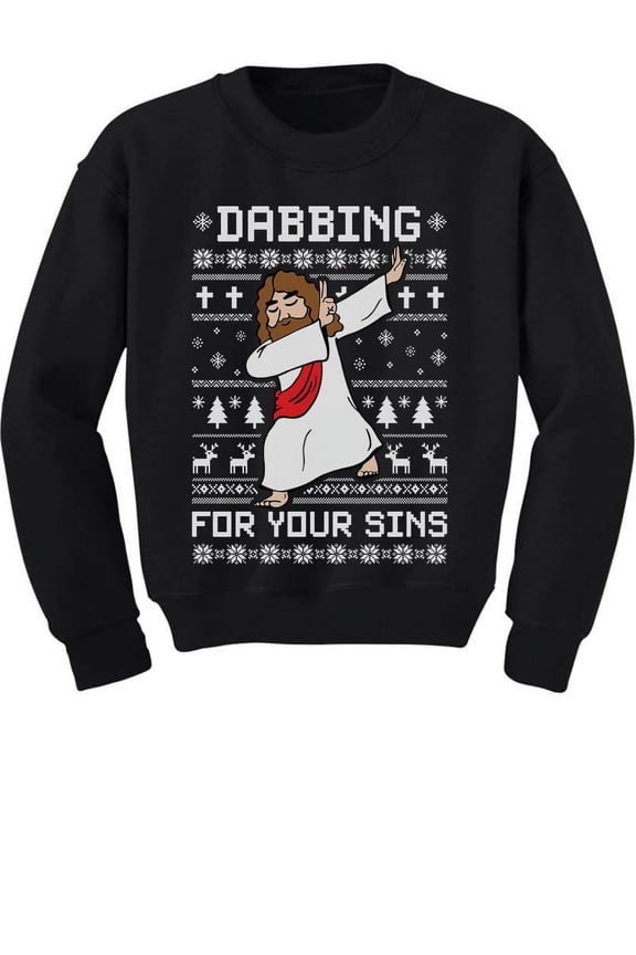 Dabbing Jesus Ugly Christmas Sweater Funny Dab Dance Youth Kids Sweatshirt Large Black