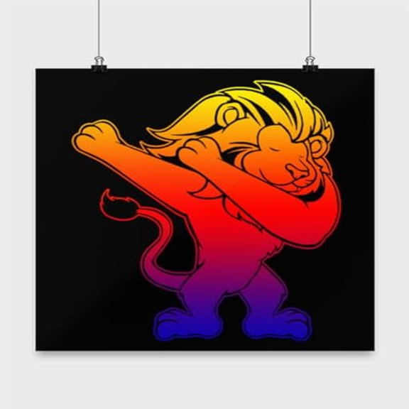 Dabbing Lion Art - Animal Lovers - 13x13 Poster Print - Fun Wall Decor