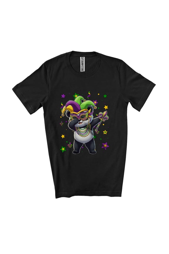 Dabbing Panda Mardi Gras Mask Beads; Joyful Wild Animal Parades Group Unisex T-Shirt