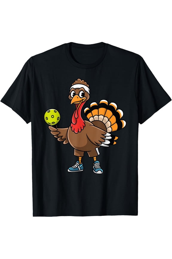 Dabbing Pickleball Turkey Funny Thanksgiving Pickleball T-Shirt,Top Tees,Black