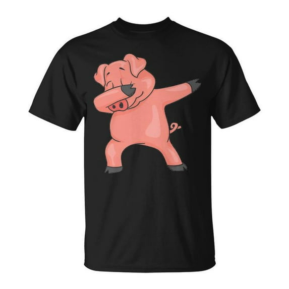 Dabbing Pig Graphic Tee, Unisex Adult Cotton T-Shirt for Cute Piggy Lovers and Farmers, Comfortable Casual Wear, Size L, Color Black