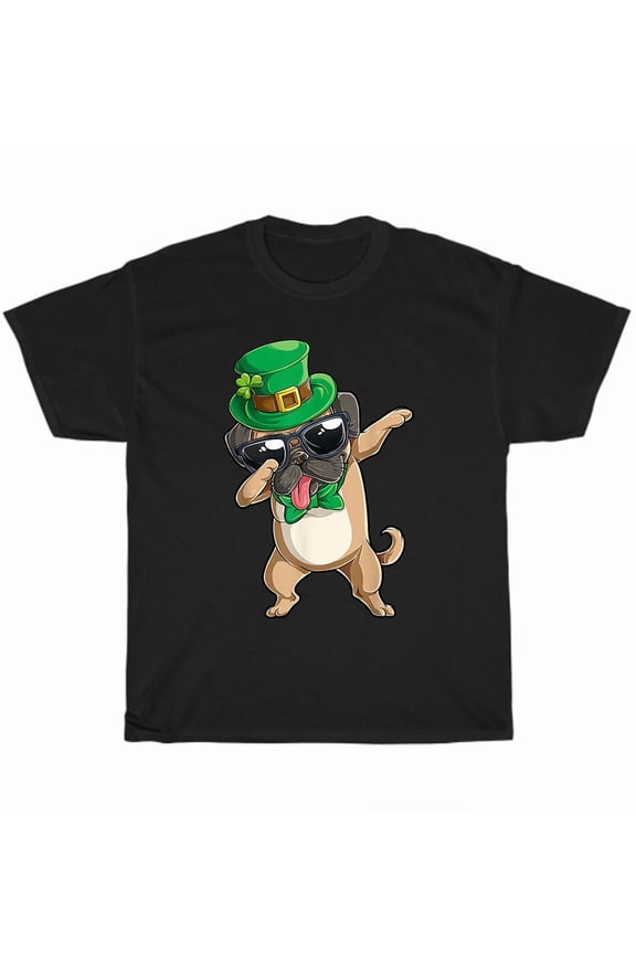 Dabbing Pug Dance Funny Puppy Lover St Patrick’s Day Leprechaun Unisex T-Shirt, up to size 5XL