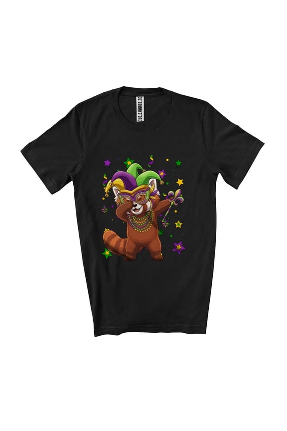 Dabbing Red Panda Mardi Gras Mask Beads; Joyful Wild Animal Parades Group Unisex T-Shirt