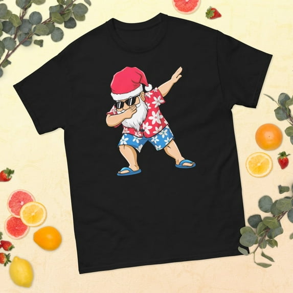 Dabbing Santa Christmas In July Summer Hawaiian Christmas Graphic classic tee (Black, 2XL)