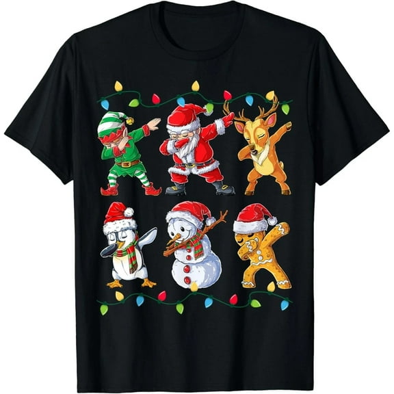 Dabbing Santa Elf Friends Christmas T-Shirt – Funny Holiday Dab Dance Tee, Retro Festive Group Shirt, Cute Christmas Party Top