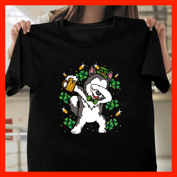 Dabbing Siberian Husky Leprechaun Dog St Patrick's Day Pullover Hoodie H12807, for Unisex - Up to 5XL Available