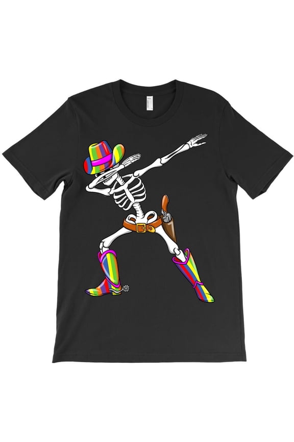 Dabbing Skeleton Cowboy Rainbow Hat Themed Funny and Cute Western and - Premium Fabric H20797 T-Shirt, for Men and Women, Up to Size 5XL