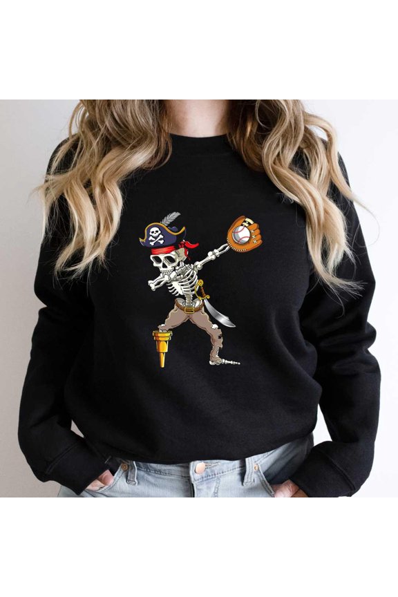 Dabbing Skeleton Funny Pirate Baseball Shirt Holiday Graphic SW7885 Unisex Sweatshirt, Up to Size 5XL