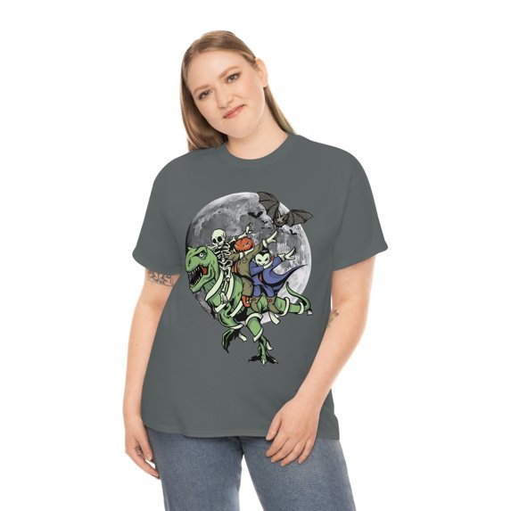 Dabbing Skeleton Jack-o'-lantern T-Rex Dinosaur T-Shirt