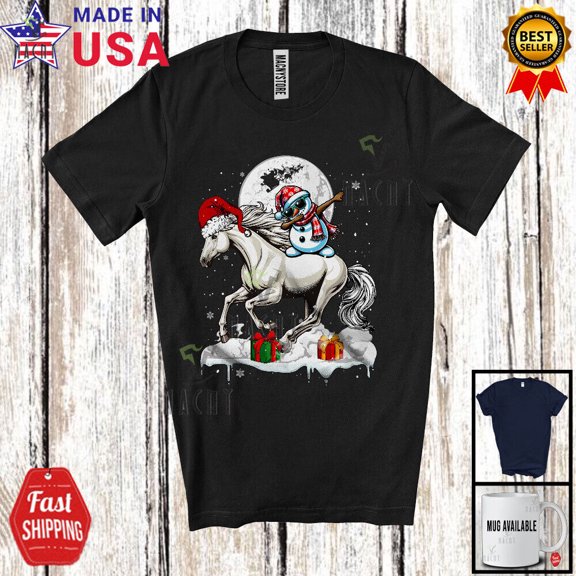 Dabbing Snowman Riding Horse; Humorous Christmas Snow Farm; X-mas Farmer T-Shirt