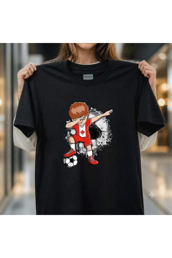 Dabbing Soccer Boy Canada Jersey Canadian Football Fans Tee Unisex T-Shirt, up to size 5XL