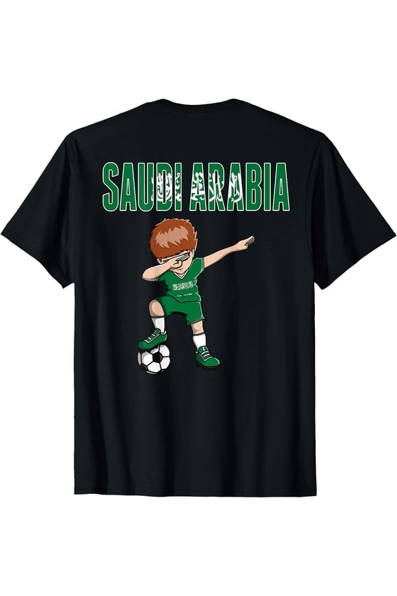 Dabbing Soccer Boy Saudi Arabia Soccer Fan Jersey Saudi Flag T-Shirt