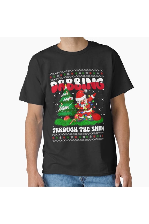 Dabbing Through the Snow Holiday Dab Dance Christmas Lights Inspired Funny Unisex T-Shirt, up to size 5XL