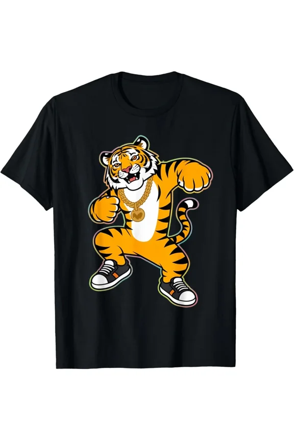 Dabbing Tiger With Sunglasses Dancing Dabbing Animal Feline Unisex T-Shirt, up to Size 5XL
