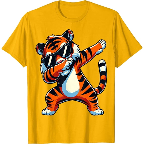 Dabbing Tiger with Sunglasses Animal Lover Softstyle Unisex T-Shirt,Gold Color,Size L