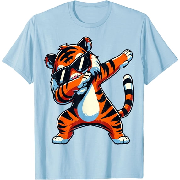 Dabbing Tiger with Sunglasses Animal Lover Softstyle Unisex T-Shirt,Light Blue Color,Size L