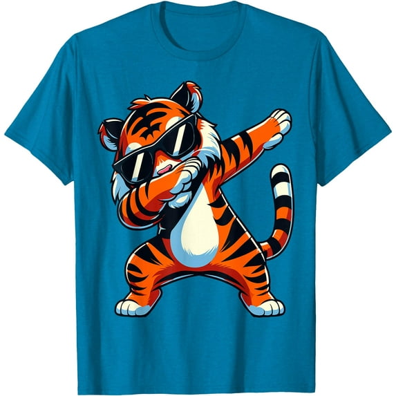 Dabbing Tiger with Sunglasses Animal Lover Softstyle Unisex T-Shirt,Sapphire Color,Size 3XL