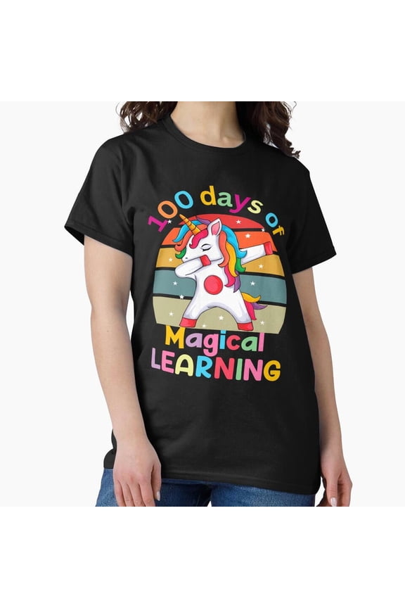 Dabbing Unicorn 100 Days of School Student Magical Learning Progress Unisex T-Shirt, up to Size 5XL