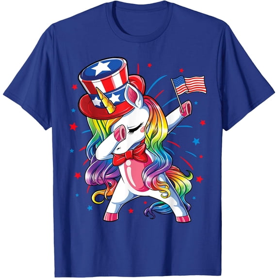 Dabbing Unicorn 4 July Uncle Sam American Unisex T-Shirt for Men Women Kids Toddler,Royal Blue Color,Size 5XL