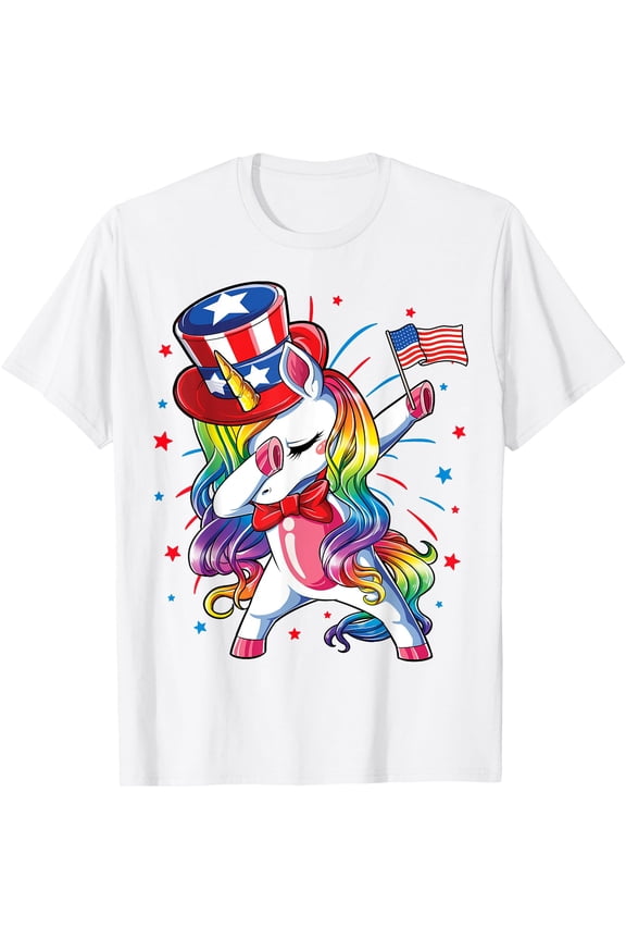 Dabbing Unicorn 4 July Uncle Sam American Unisex T-Shirt for Men Women Kids Toddler