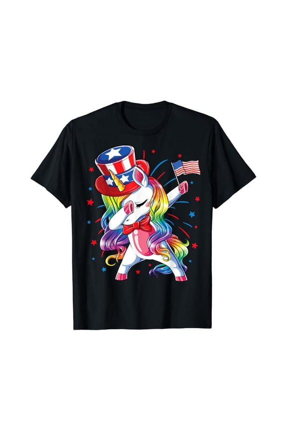 Dabbing Unicorn 4Th Of July Shirts Girls Women American T-Shirt Birthday Gifts; For Men & Women