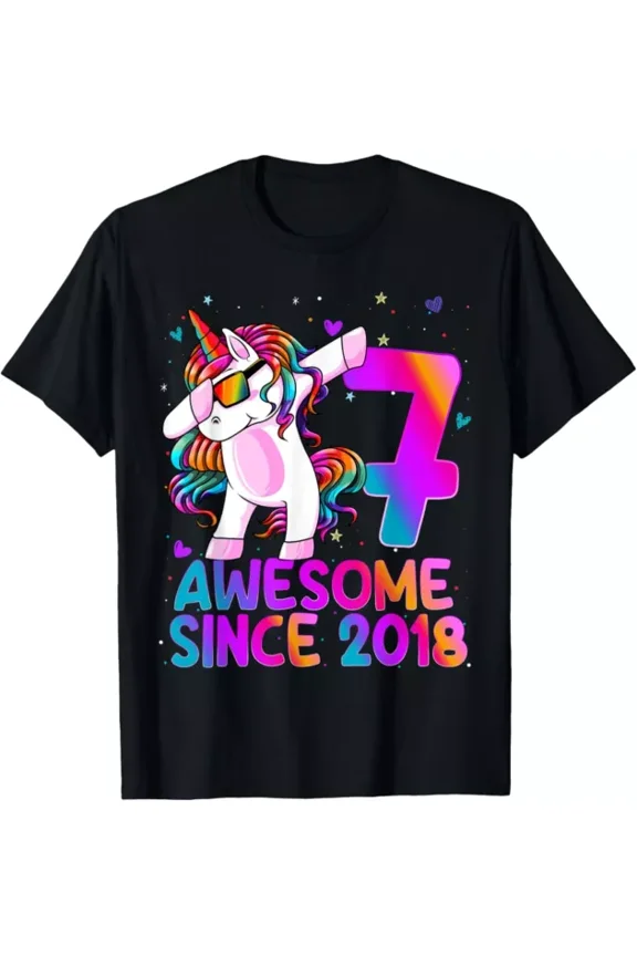 Dabbing Unicorn 7 Year Old 7Th Birthday Girl Unicorn Party T-Shirt
