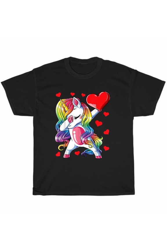 Dabbing Unicorn Heart Dab Dance Valentines Day Cute Romantic Theme Unisex T-Shirt, up to size 5XL