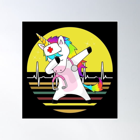 Dabbing Unicorn Nurse Heartbeat Poster Wall Art, Modern Wall Decor, 16x16 UNFRAMED