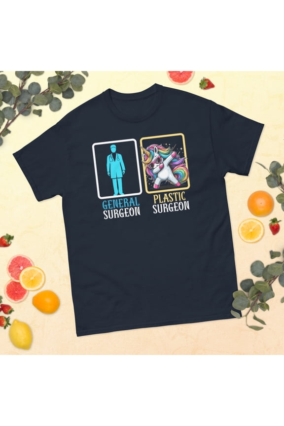 Dabbing Unicorn Plastic Surgeon Surgical Technologist Graphic classic tee (Navy, M)
