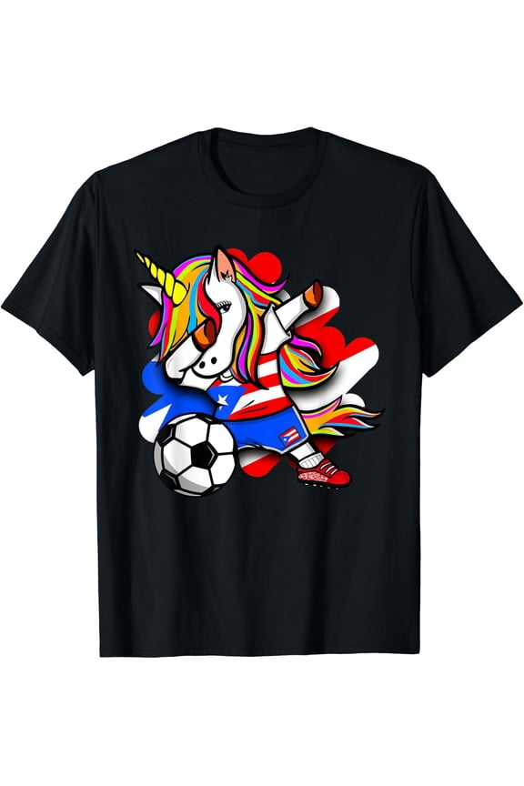 Dabbing Unicorn Puerto Rico Soccer Fans Jersey T-Shirt