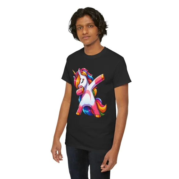 Dabbing Unicorn Rainbow Mane Funny Meme Unisex T-Shirt, S-5XL