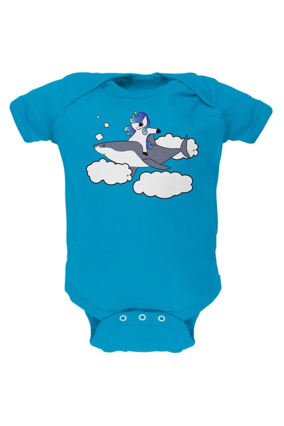 Dabbing Unicorn Riding Shark In The Sky Soft Baby One Piece Turquoise 9-12 M