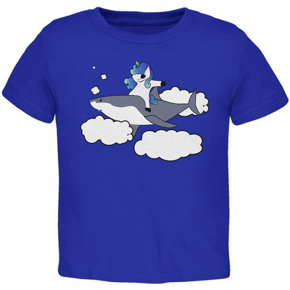 Dabbing Unicorn Riding Shark In The Sky Toddler T Shirt Royal 2T