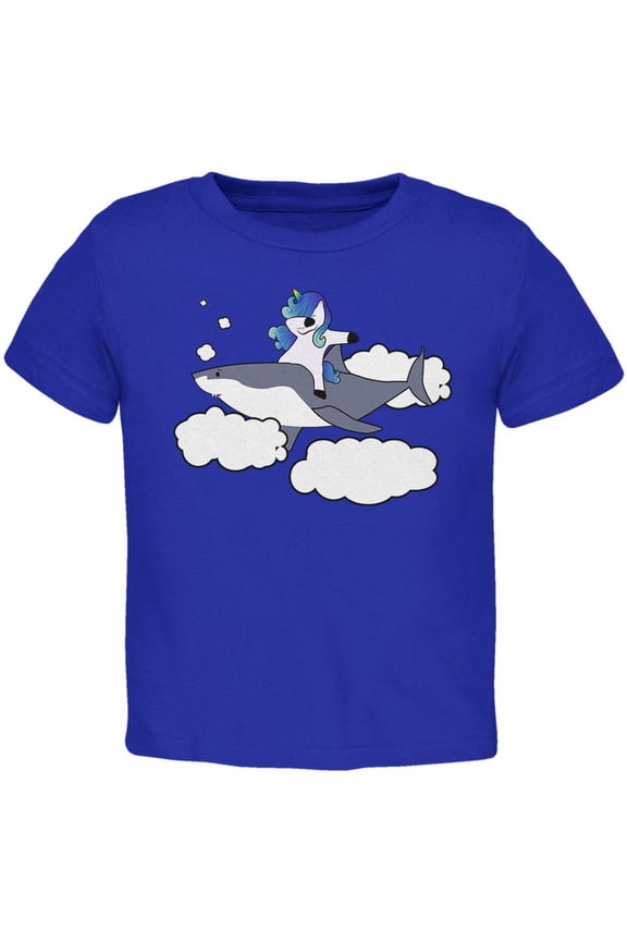 Dabbing Unicorn Riding Shark In The Sky Toddler T Shirt Royal 3T