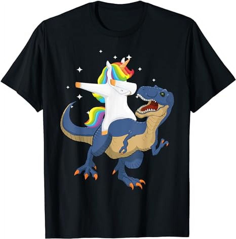 Dabbing Unicorn Riding T rex Dinosaur Kids Girls Boys Gift T-Shirt ...