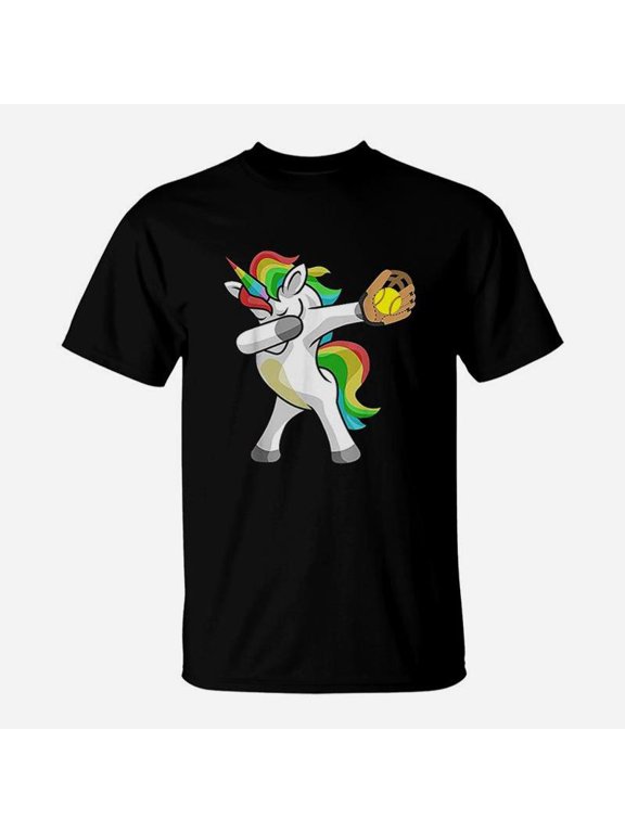 Dabbing Unicorn Softball Player Funny Dab Dance Rainbow Gift TShirt