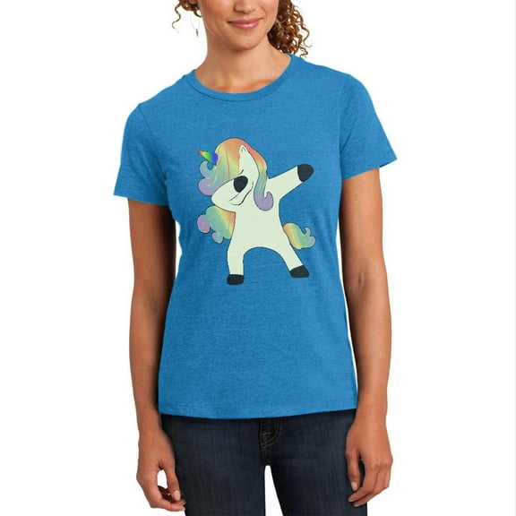 Dabbing Unicorn Womens Soft Heather T Shirt Heathered Bright Turquiose X-LG