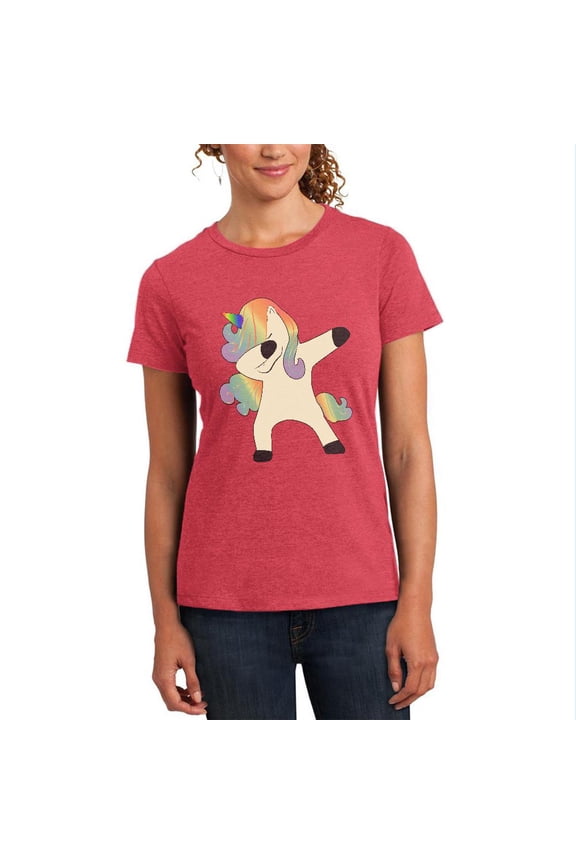 Dabbing Unicorn Womens Soft Heather T Shirt Heathered Watermelon 2XL
