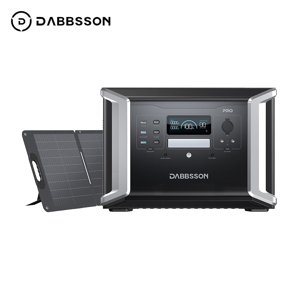 Dabbsson Portable Power Station DBS1400 Pro with 120W Solar Panel, 2400W 1382Wh LiFePO4 Battery, Fast Charging Solar Generator for Outdoor,Camping,Home Use