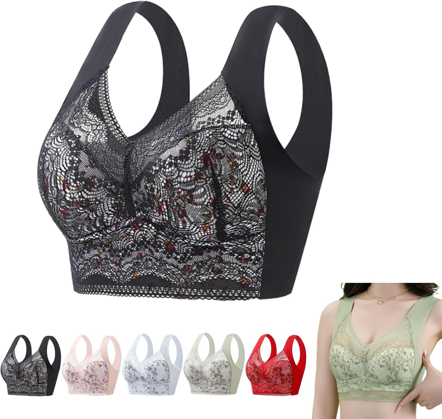 DabinFa Wireless Full Coverage Bra for Older Women Breathable Anti Sag DabinFa Wireless Full Coverage Bra for Older Women Breathable Anti Sag