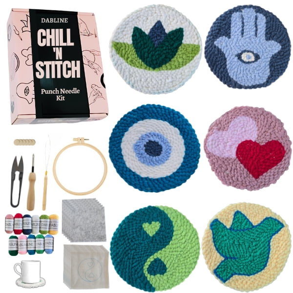 Dabline Punch Needle Kit for Beginners and Adults Set of 6 | Stress Relief DIY Craft - Complete Punch Needle Starter Kit with Designs & Supplies