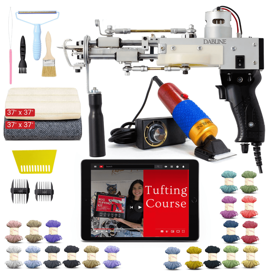Dabline Rug Tufting Gun Kit – Complete Tufting Supplies Including Backing Cloth, 2 in 1 Cut & Loop Pile Rug Tufting Gun, Carpet Trimmer, Tufting Cloth, 20 Color Yarns, Tools & Accessories
