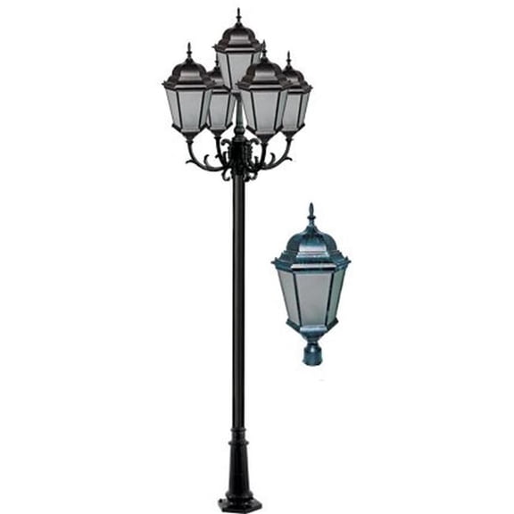 Dabmar Lighting GM2355-L100-30K-VG-FR 120V-277V G24 5X LED 20W 30K Frost Cast Aluminium 5 Post Top Light Fixture Pole Plus Base, Verde Green