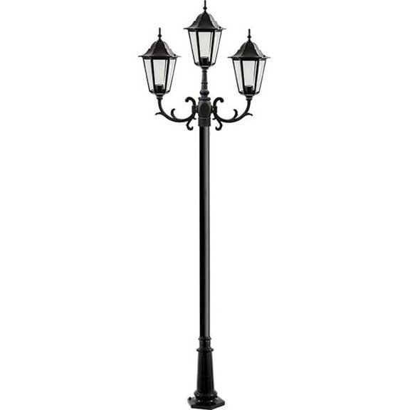 Dabmar Lighting GM1323S-L54-65K-B 120V E26 3X LED 18W 65K Cast Aluminium 3 Post Top Light Fixture Pole Plus Base, Black